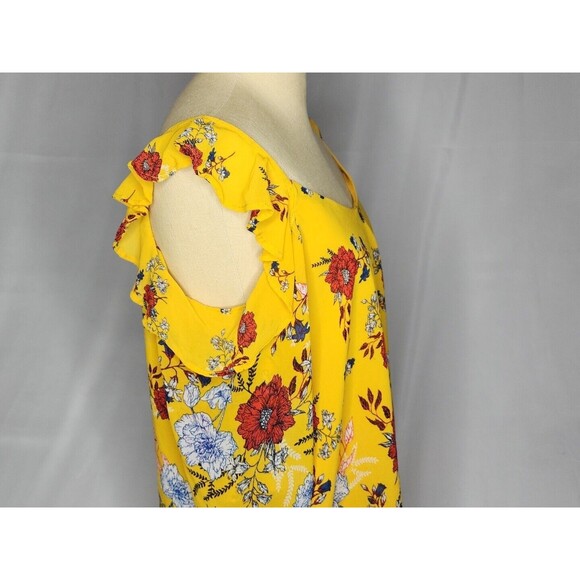 Haute Monde Gold Floral Cold Shoulder Flowy Short Sleeve Blouse Top XL - Picture 4 of 12